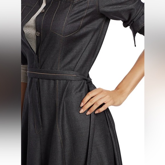 BRUNELLO CUCINELLI Denim Belted Wool Shirtdress in Anthracite $2895 - Picture 5 of 13